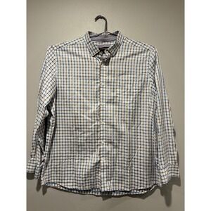 Johnston & Murphy Mens XXL Blue Tan Plaid Cotton Long Sleeve Button Down Shirt